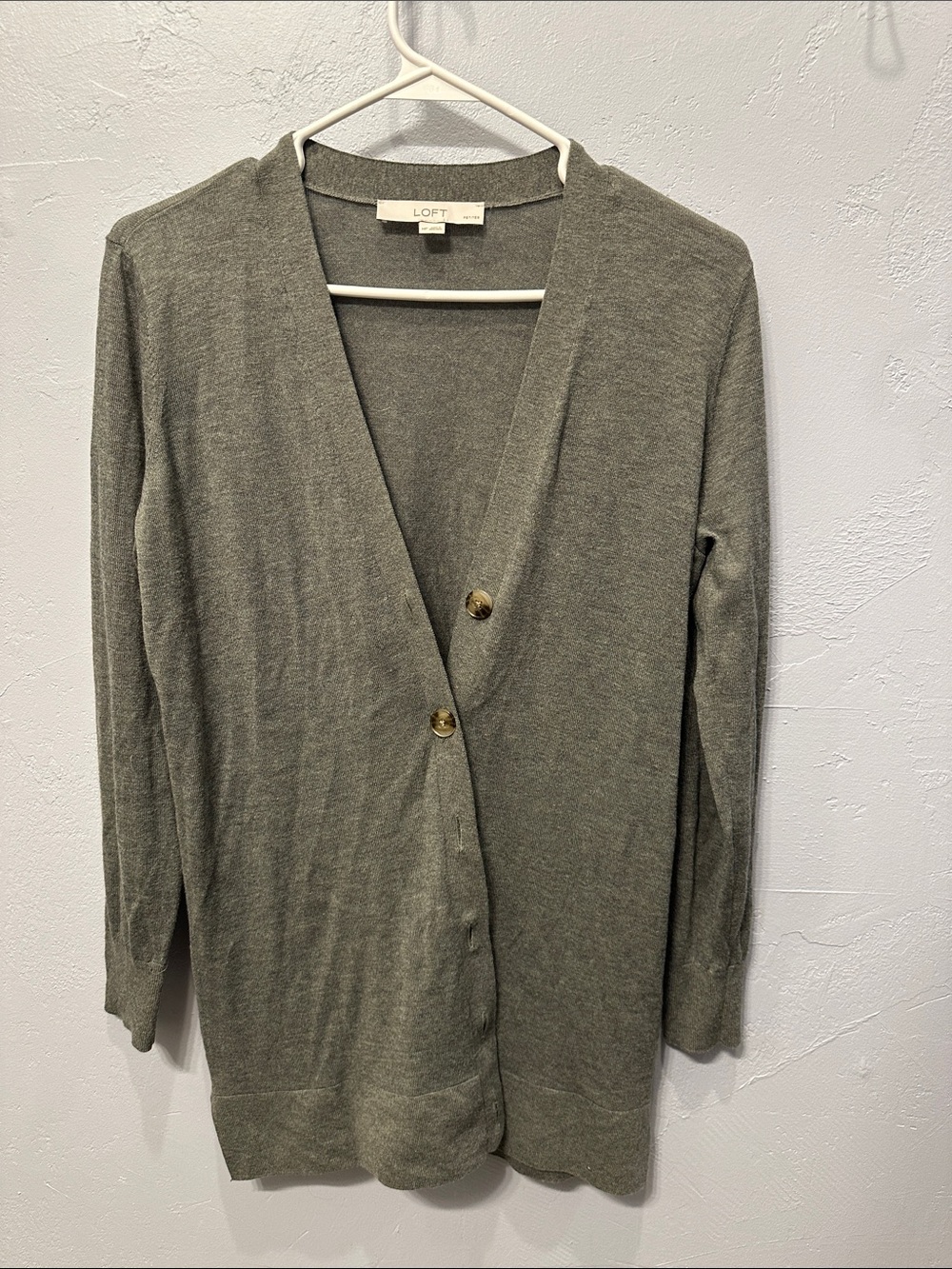 LOFT Gray V-Neck Two-Button Lightweight Cardigan
